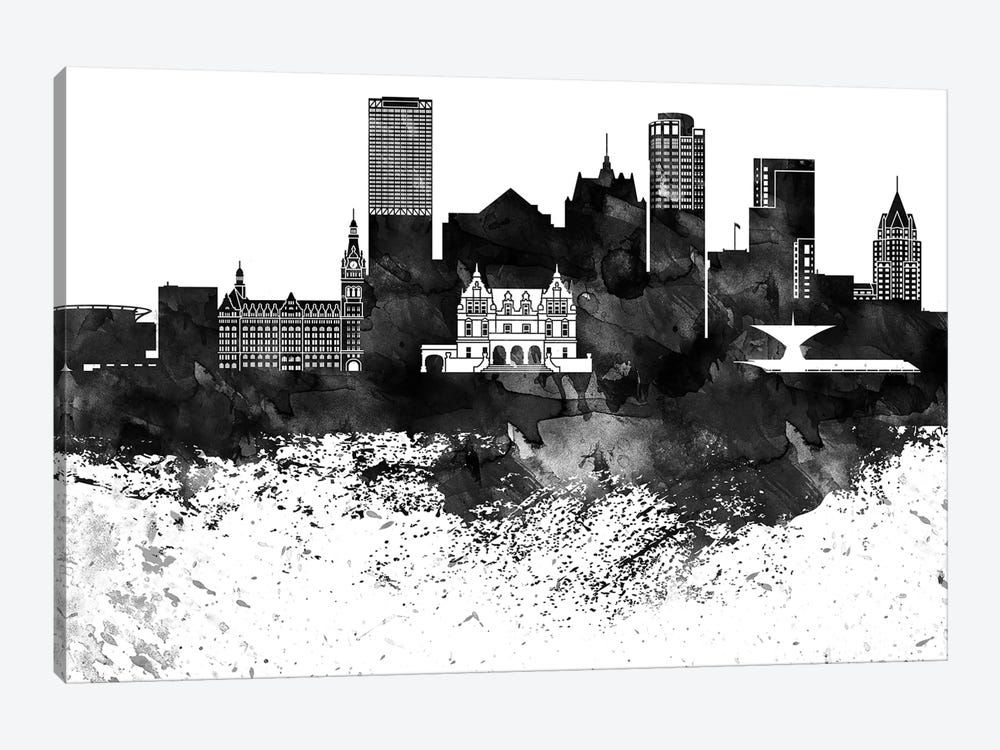 Milwaukee Black & White Drops Skyline by WallDecorAddict 1-piece Canvas Art