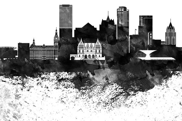 Wisconsin: Milwaukee Black & White Drops Skyline by WallDecorAddict