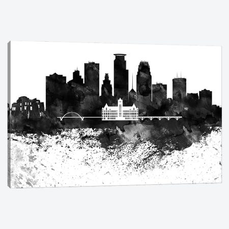 Minneapolis Black & White Drops Skyline Canvas Print #WDA1195} by WallDecorAddict Canvas Art Print