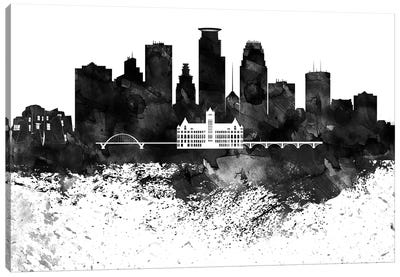 Minneapolis Black & White Drops Skyline Canvas Art Print - Minnesota Art