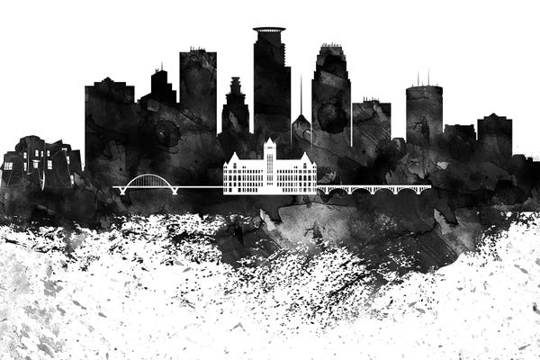 Minneapolis: Minneapolis Black & White Drops Skyline by WallDecorAddict