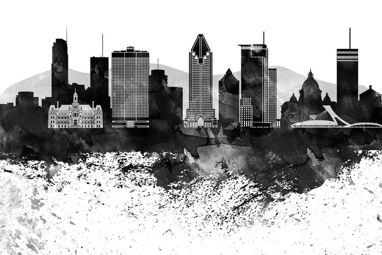 Montreal Black & White Drops Skyline by WallDecorAddict wall art