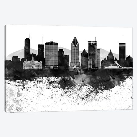 Montreal Black & White Drops Skyline Canvas Print #WDA1196} by WallDecorAddict Art Print
