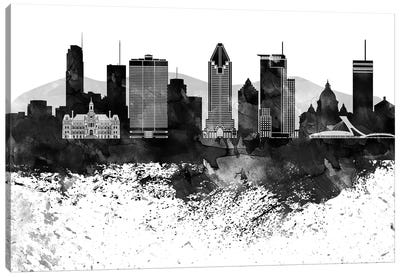 Montreal Black & White Drops Skyline Canvas Art Print