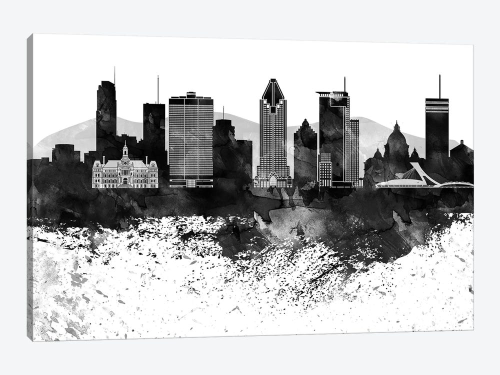 Montreal Black & White Drops Skyline by WallDecorAddict 1-piece Canvas Artwork