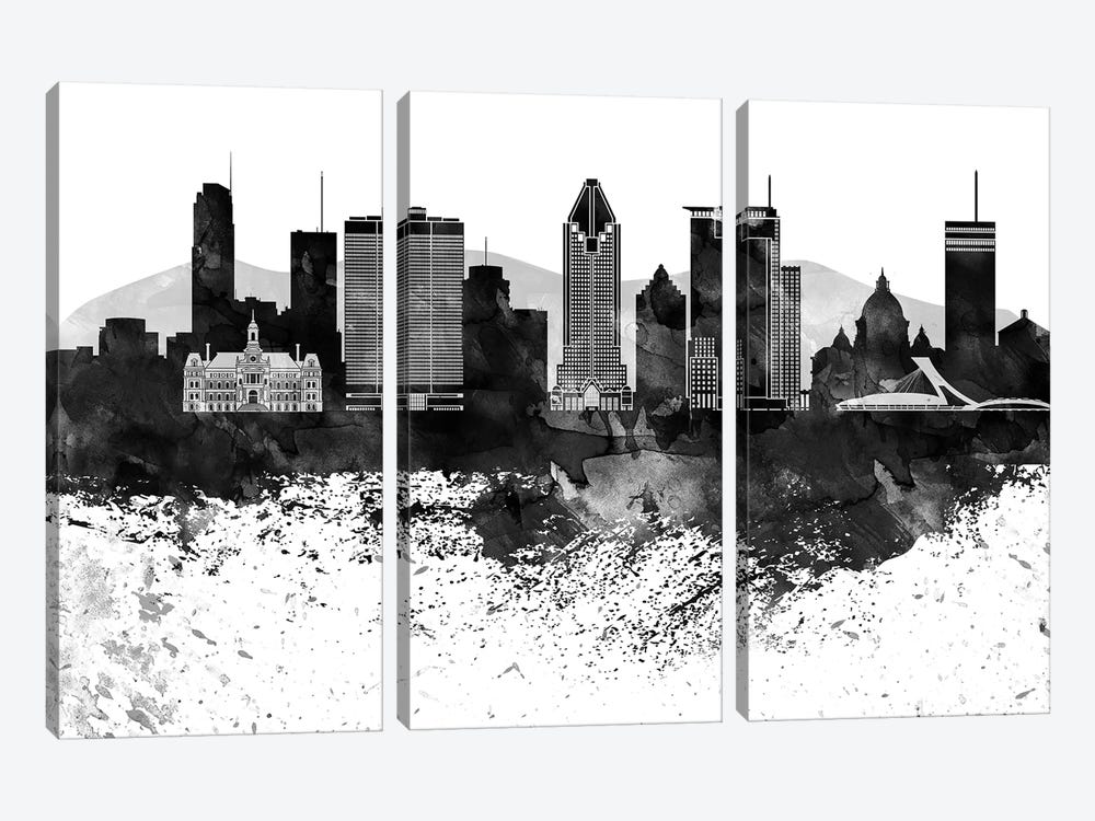 Montreal Black & White Drops Skyline by WallDecorAddict 3-piece Canvas Art