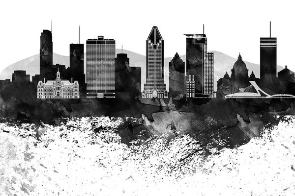 Montreal: Montreal Black & White Drops Skyline by WallDecorAddict