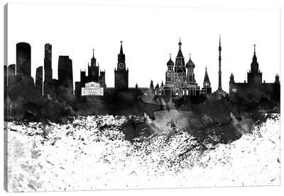 Moscow Black & White Drops Skyline Canvas Art Print - Russia Art