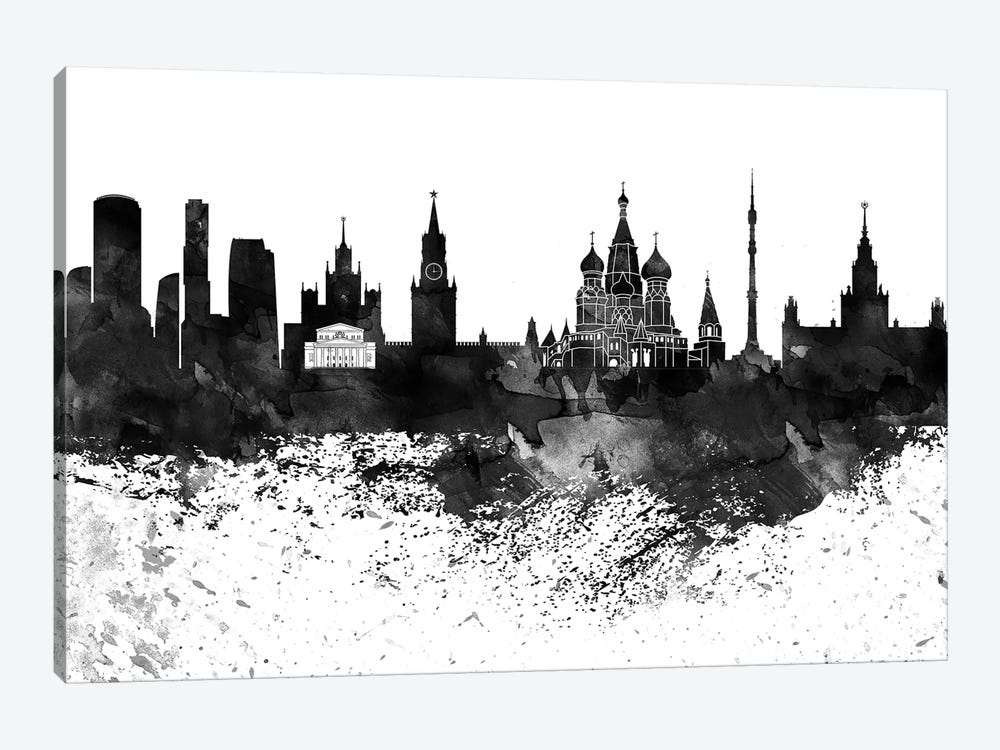 Moscow Black & White Drops Skyline 1-piece Art Print
