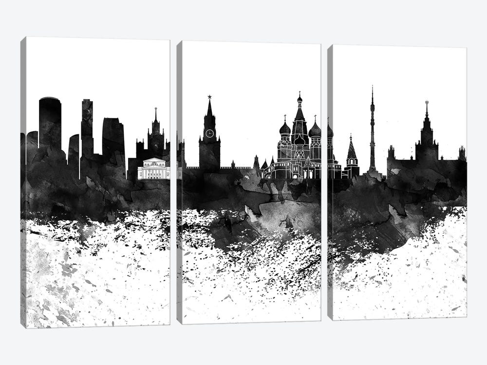 Moscow Black & White Drops Skyline by WallDecorAddict 3-piece Art Print