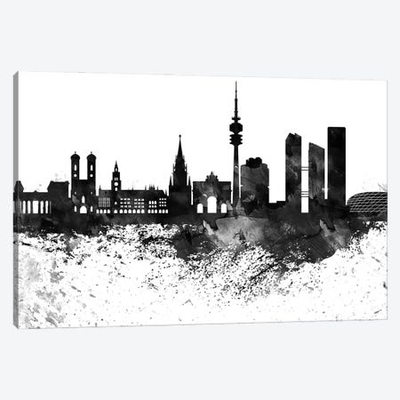 Munich Black & White Drops Skyline Canvas Print #WDA1199} by WallDecorAddict Canvas Artwork