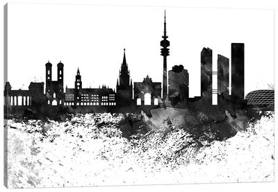 Munich Black & White Drops Skyline Canvas Art Print - Munich Art