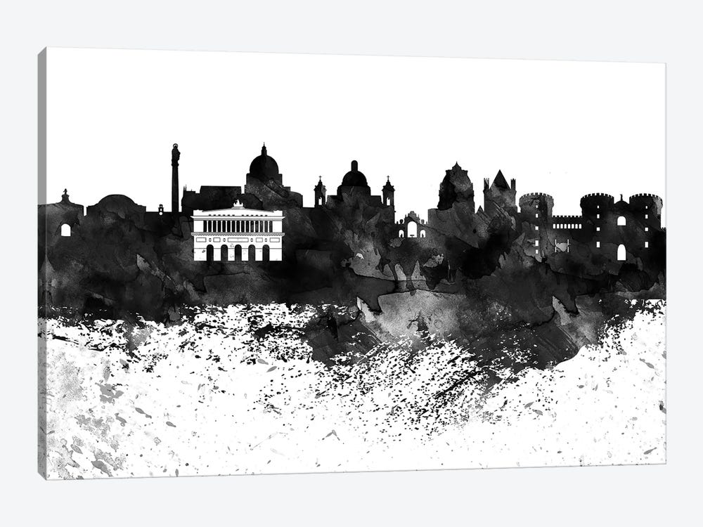 Naples Black & White Drops Skyline by WallDecorAddict 1-piece Canvas Print