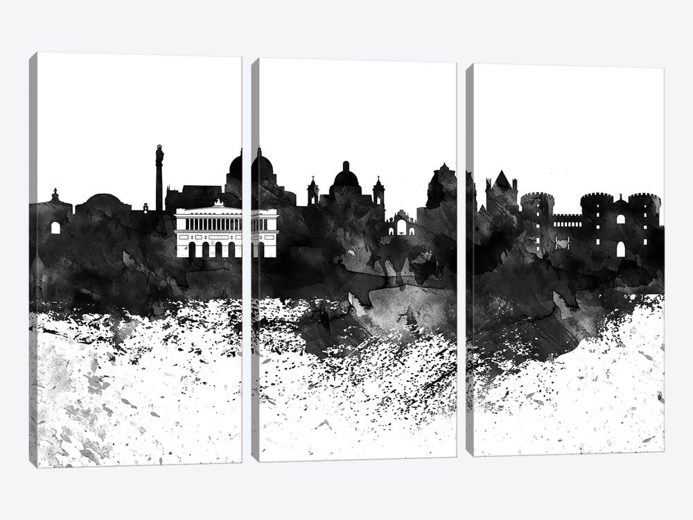 Naples Black & White Drops Skyline by WallDecorAddict 3-piece Canvas Print