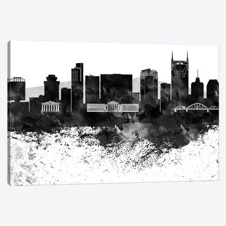 Nashville Black & White Drops Skyline Canvas Print #WDA1201} by WallDecorAddict Canvas Wall Art