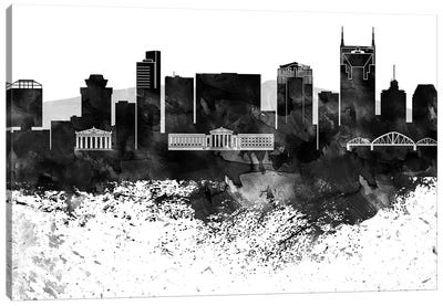 Nashville Black & White Drops Skyline Canvas Art Print - Nashville Skylines