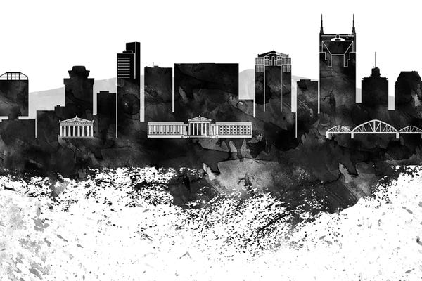 Tennessee: Nashville Black & White Drops Skyline by WallDecorAddict