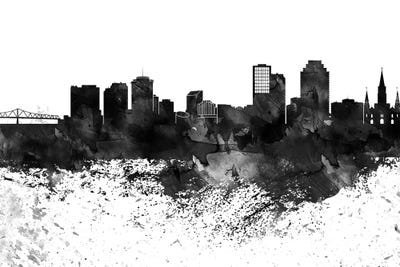 New Orleans Black & White Drops Skyline by WallDecorAddict art print