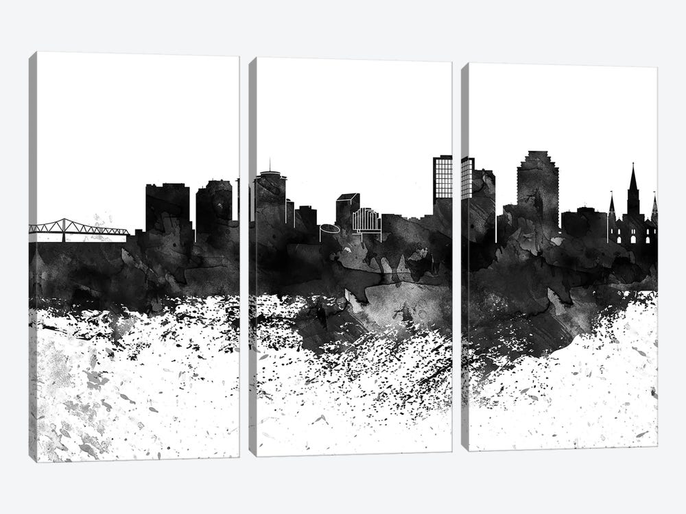 New Orleans Black & White Drops Skyline by WallDecorAddict 3-piece Art Print