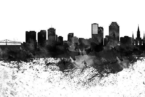 New Orleans Skylines: New Orleans Black & White Drops Skyline by WallDecorAddict