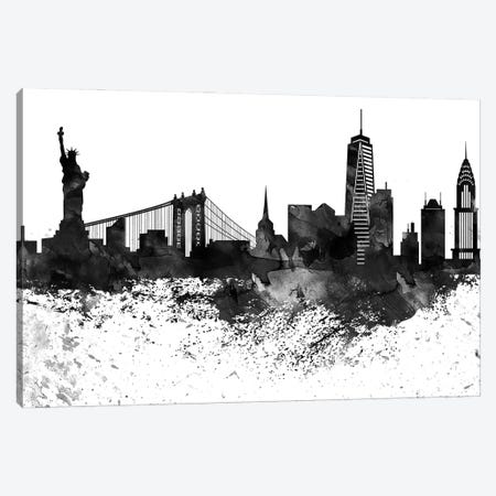 New York Black & White Drops Skyline Canvas Print #WDA1203} by WallDecorAddict Canvas Art