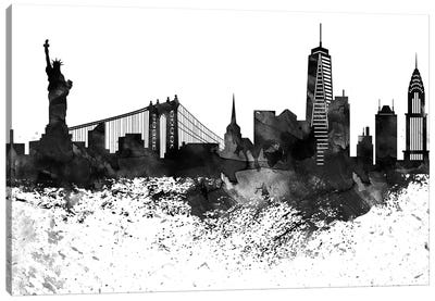New York Black & White Drops Skyline Canvas Art Print - Statue of Liberty Art