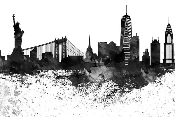 New York City Skylines: New York Black & White Drops Skyline by WallDecorAddict