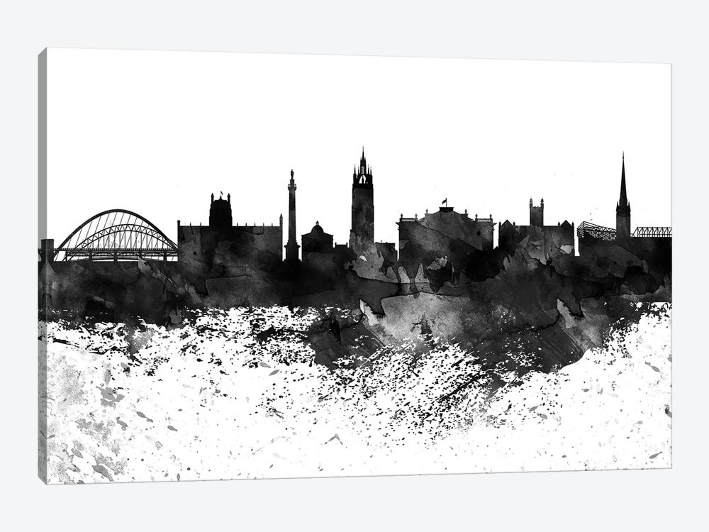 Newcastle Black & White Drops Skyline by WallDecorAddict 1-piece Canvas Art Print