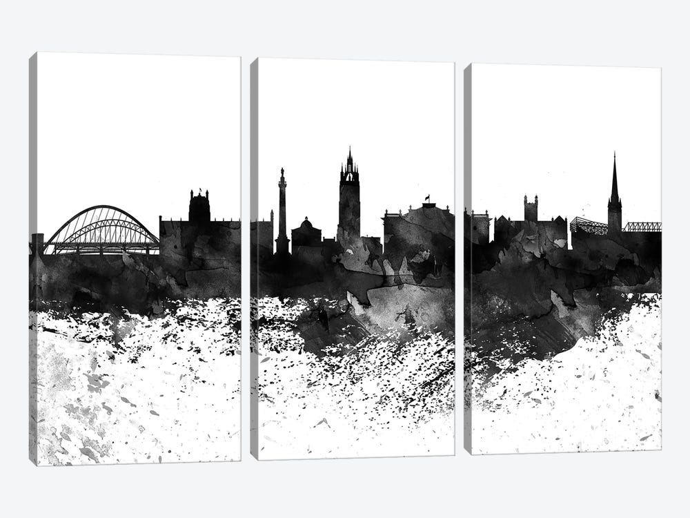 Newcastle Black & White Drops Skyline 3-piece Art Print
