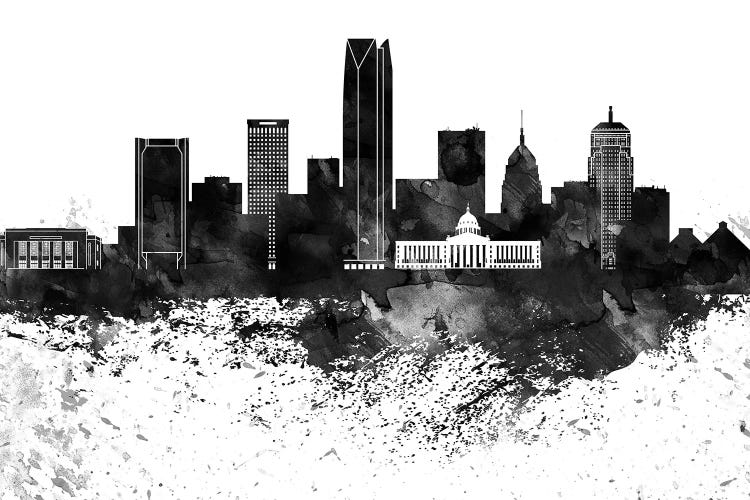 Oklahoma Black & White Drops Skyline by WallDecorAddict wall art