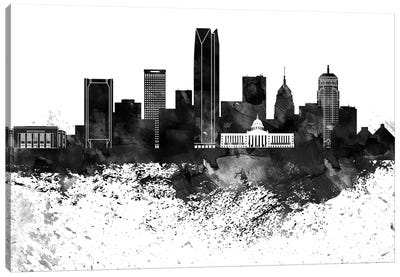 Oklahoma Black & White Drops Skyline Canvas Art Print - Oklahoma City