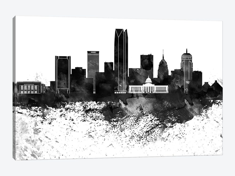 Oklahoma Black & White Drops Skyline by WallDecorAddict 1-piece Canvas Wall Art