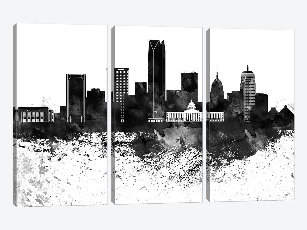 Oklahoma Black & White Drops Skyline by WallDecorAddict 3-piece Canvas Artwork
