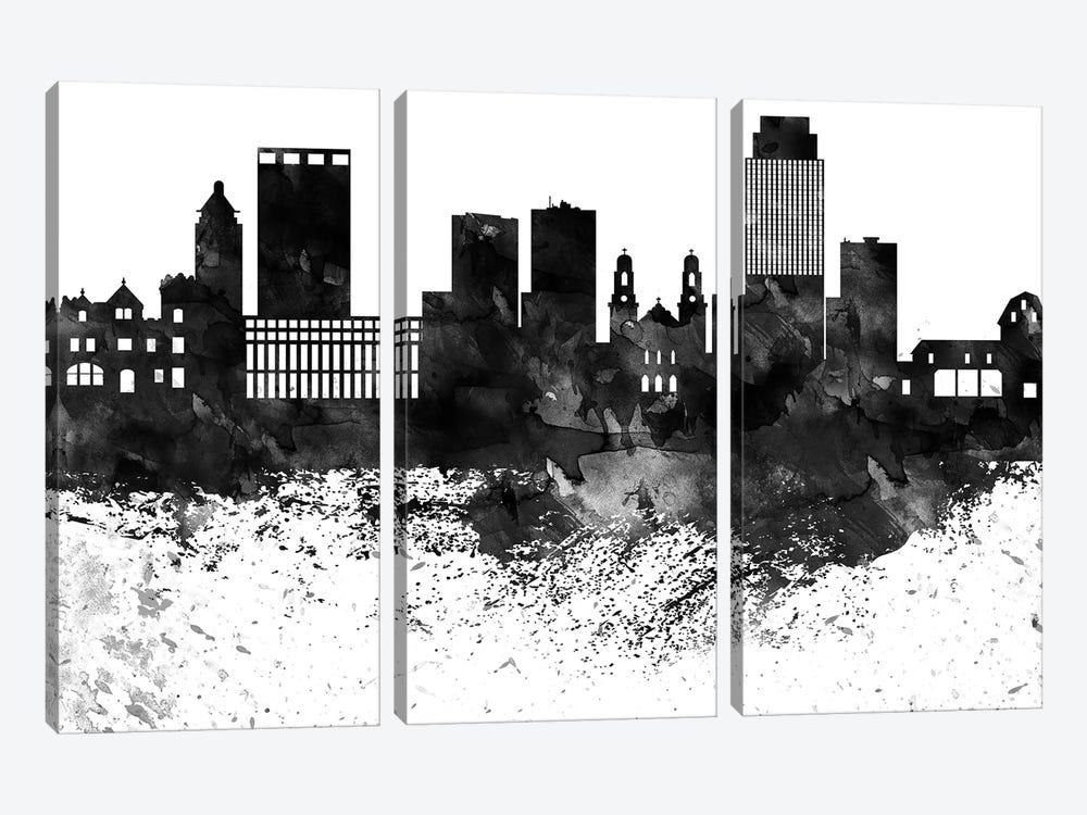 Omaha Black & White Drops Skyline by WallDecorAddict 3-piece Canvas Print