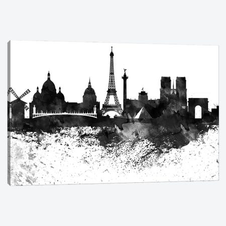 Paris Skyline Black & White Drops Canvas Print #WDA1212} by WallDecorAddict Canvas Print