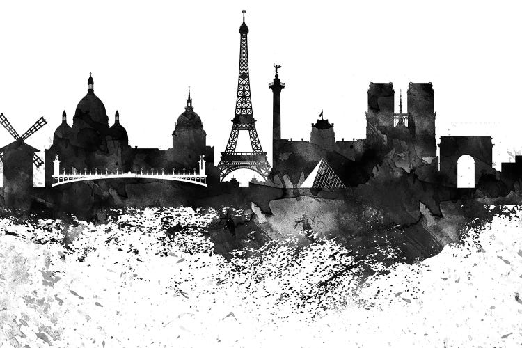 Paris Skyline Black & White Drops