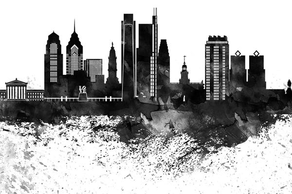 Pennsylvania: Philadelphia Skyline Black & White Drops by WallDecorAddict