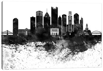 Pittsburgh Skyline Black & White Drops Canvas Art Print - Pittsburgh Skylines