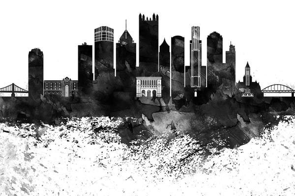 Pennsylvania: Pittsburgh Skyline Black & White Drops by WallDecorAddict