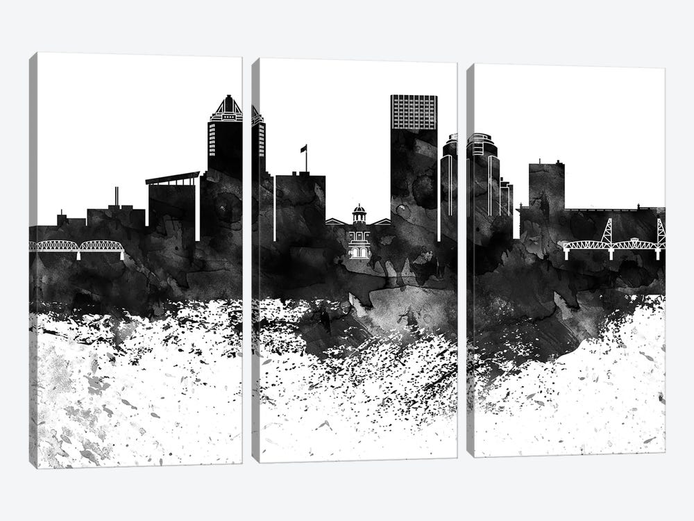 Portland Skyline Black & White Drops by WallDecorAddict 3-piece Canvas Print