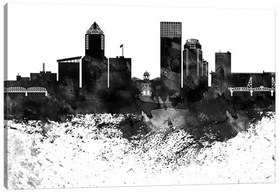 Portland Skyline Black & White Drops Canvas Art Print - Portland Art
