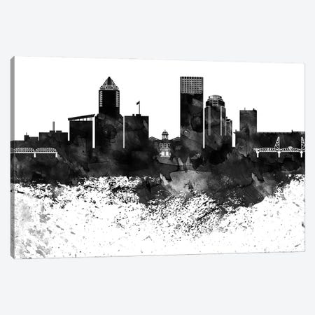 Portland Skyline Black & White Drops Canvas Print #WDA1217} by WallDecorAddict Canvas Art