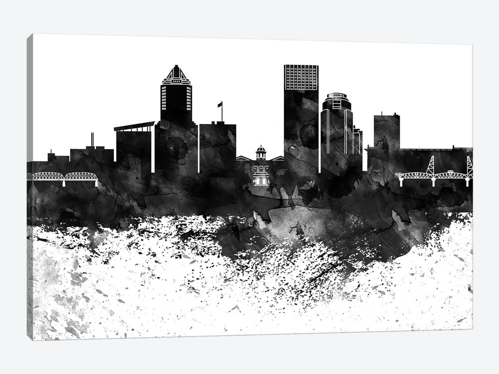 Portland Skyline Black & White Drops by WallDecorAddict 1-piece Canvas Art Print