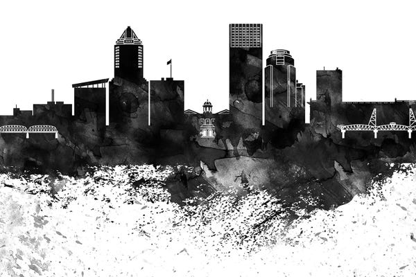 Oregon: Portland Skyline Black & White Drops by WallDecorAddict