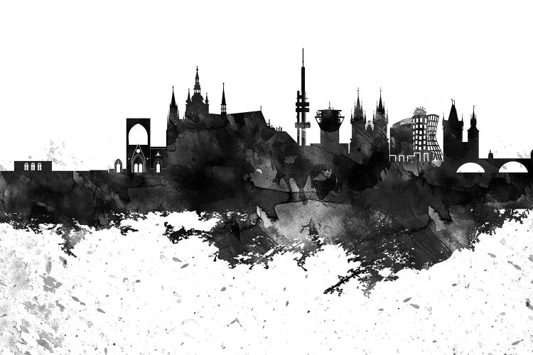 Prague Skyline Black & White Drops