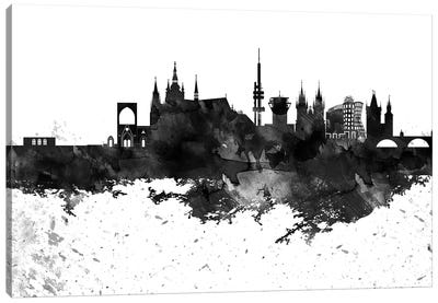 Prague Skyline Black & White Drops Canvas Art Print - Czech Republic Art