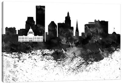 Providence Skyline Black & White Drops Canvas Art Print