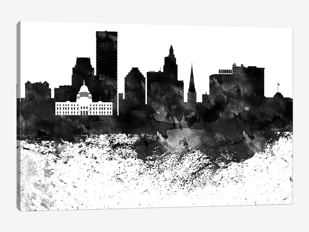 Providence Skyline Black & White Drops by WallDecorAddict 1-piece Art Print