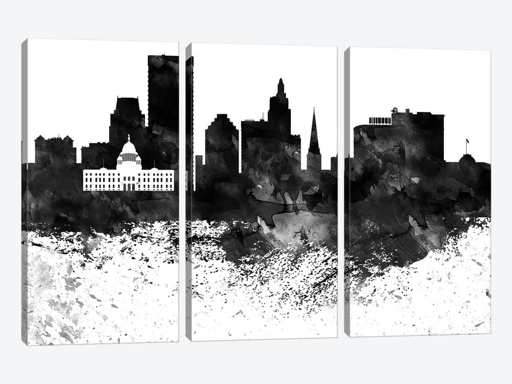 Providence Skyline Black & White Drops by WallDecorAddict 3-piece Art Print