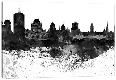 Quebec Skyline Black & White, Drops Canvas Art Print - Quebec Art